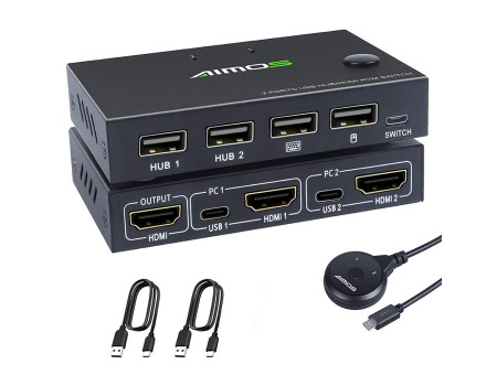 KVM-перемикач на 2 комп'ютери комутатор AIMOS HDMI USB Switch 4K з пультом
