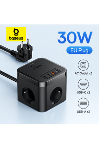 Зарядна станція-подовжувач Baseus GaN 7-в-1 30W 3 розетки 4000W 1.5 м