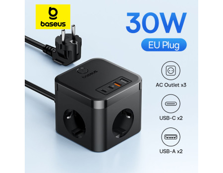  Зарядная станция-удлинитель Baseus GaN 7-в-1 30W 3 розетки 4000W 1.5 м
