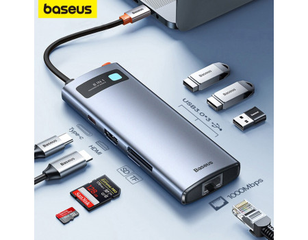 USB хаб Baseus 8-в-1 Type-C HDMI 4k 60hz 3 USB 3.0 PD 100W RJ45 LAN картрідер (BS-OH101)