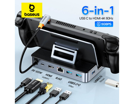 Хаб Baseus GamerX 6 в 1 4k 60hz для Steam Deck ROG Ally Legion Go Switch (BS-OH115)