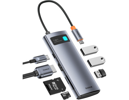 Baseus USB HUB 7-в-1 HDMI 4k 60hz PD 100W 3 USB 3.0 картридер (BS-OH146)