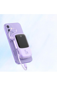  Повербанк Baseus QPOW 10000mAh 15W с LED дисплеем и кабелем 8-Pin Lightning для iPhone Фиолет