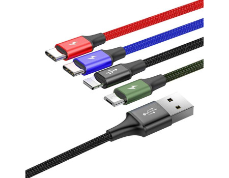 Кабель 4 в 1 Type-C-2 шт/ Micro USB/ Lightning 3.5А Baseus CA1T4-E01 1.2 м 