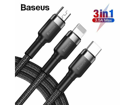 Кабель 3 в 1 Type-C+Micro USB+Lightning 3.5А Baseus 1.2 метр (CAMLT-AKL01)
