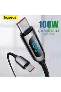 Кабель Baseus 100W Type-C Type-C с Ваттметром Тестером Display Fast Charging для Смартфона Ноутбука