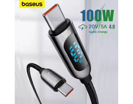 Кабель Baseus 100W Type-C Type-C з Ваттметром Тестером Display Fast Charging для Смартфону Ноутбука