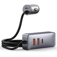 Автомобільний зарядний пристрій Baseus 120W QC 3.0 PD 3.0 з подовжувачем (CCBX-120C2X)