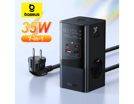 Зарядний пристрій Baseus 7-в-1 Type-C GAN5 35W 3AC+2U+2C 4000W (CCGAN35-S3ACE)