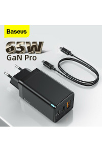 Зарядний пристрій Baseus GaN 2 PRO 65W Quick Charger + кабель Type-C PD 100W Black