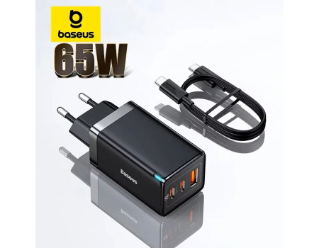 Сетевое зарядное устройство Baseus GAN5 65W QC4+ PD3.0 + кабель PD 100W (CCGP120201)