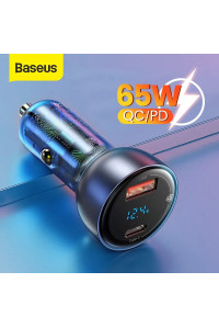 Зарядка для ноутбука в машину Baseus 65W PPS PD3.0 QC4.0 LED 