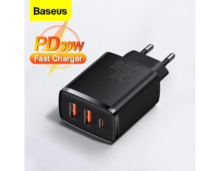 Зарядное устройство Baseus 30W 2 USB-A + USB-C PD3.0 QC3.0