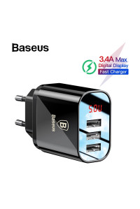 Зарядний пристрій USB Baseus LED Display 3 USB 3.4A (NRT-DY035)