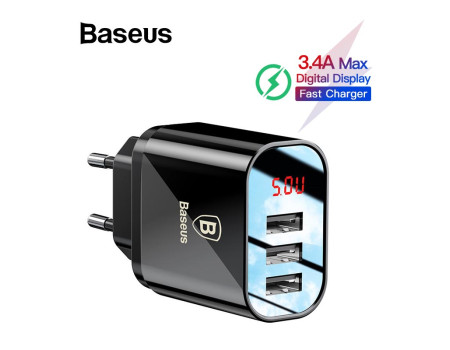 Зарядний пристрій USB Baseus LED Display 3 USB 3.4A (NRT-DY035)
