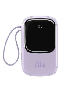 Повербанк Baseus QPOW 20000 mAh 20W PD3.0 QC4.0 с LED дисплеем и кабелем 8-Pin Lightning для iPhone Фиолет