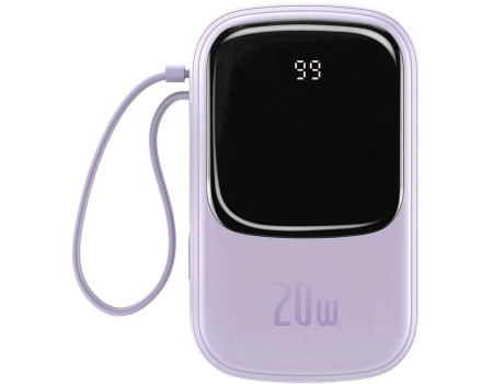 Повербанк Baseus QPOW 20000 mAh 20W PD3.0 QC3.0 с LED дисплеем и кабелем 8-Pin Lightning для iPhone Фиолет