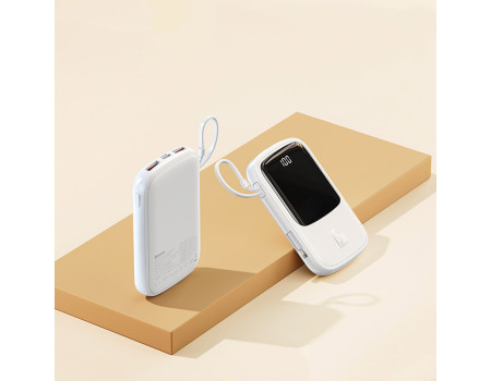Power Bank Baseus 10000mah 15w QPOW з LED дисплеєм і кабелем 8-pin Lightning для iPhone Білий