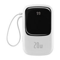 Baseus 20000mAh 20W Power Bank PD3.0 QC3.0 FCP SCP с дисплеем и кабелем Lightning для iPhone Белый