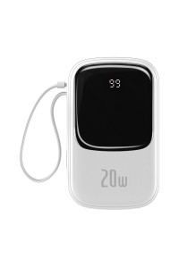 Baseus 20000mAh 20W Power Bank PD3.0 QC3.0 FCP SCP с дисплеем и кабелем Lightning для iPhone Белый