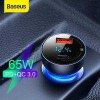 Автозарядка для ноутбука телефона Baseus 65W PD3.0 QC4.0 PPS LED дисплей + кабель Type-C 100W