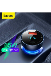 Автозарядка для ноутбука телефона Baseus 65W PD3.0 QC4.0 PPS LED дисплей + кабель Type-C 100W