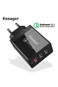 Сетевое зарядное устройство 3 USB 30W Quick Charge 3.0 Essager ECTQC3-FBB01-BK
