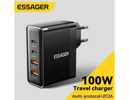 Зарядний пристрій GAN 100W PD3.0 PD3.0 4 порти Essager (ES-CD37)