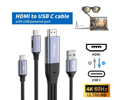 Кабель HDMI-Type-C 4k 60hz для Xbox PS5 Steam Deck Xreal Studio Display 2.5 м
