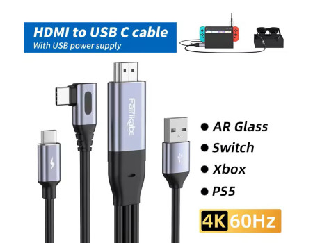 Кабель HDMI to Type-C 4k 60hz 90° для Xbox PS5 Steam Deck Nreal Xreal RayNeo 2.5 м