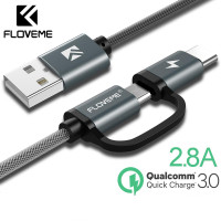 Кабель для быстрой зарядки 2 в 1 Type-C + Micro USB FLOVEME 80 см