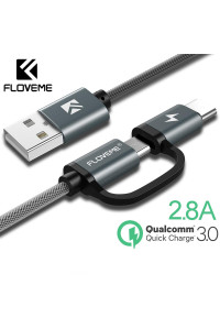 Кабель для быстрой зарядки 2 в 1 Type-C + Micro USB FLOVEME 80 см