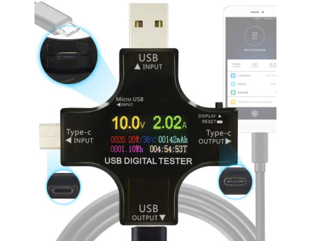Кольоровий USB тестер J7-С, з підтримкою Type-C та Micro USB 3.6-32V 5.1А