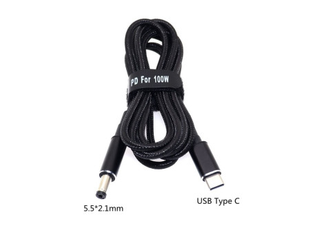 Кабель с PD триггером для ноутбука 100W 5A USB-C PD DC 5.5*2.1 18.5V-20V 1.8 метра