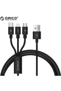 Кабель 3 в 1 Type-C-Micro USB-Lightning ORICO UTS12-BK 1.2 метра 
