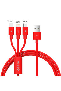 Кабель 3 в 1 Type-C - Micro USB - Lightning 1.2 м ORICO UTS-12-RD