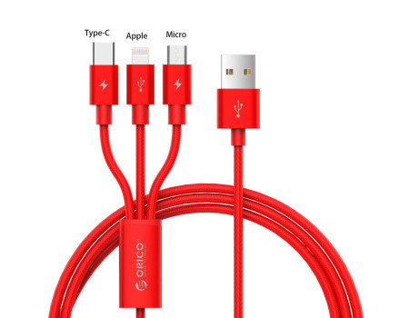 Кабель 3 в 1 Type-C Micro USB Lightning 1.2 м ORICO UTS-12-RD