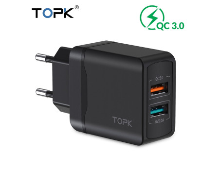 Зарядний пристрій для телефона TOPK B244Q 2U BK 28W QC 3.0
