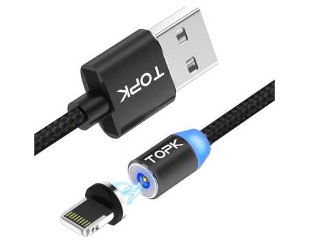 Магнітний кабель Lightning TOPK R-Line2 Black