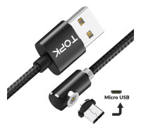Магнитный кабель Micro USB TOPK L-Line 90° Black 