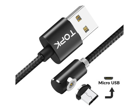 Магнитный кабель Micro USB TOPK L-Line 90° Black 
