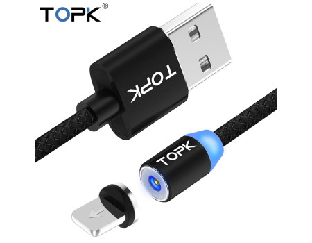 Магнітний кабель TOPK Lightning Apple R-Line1 Black
