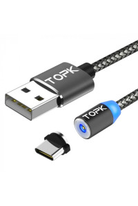 Магнітний кабель USB Type-C TOPK R-Line1 Gray