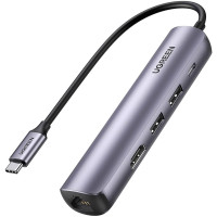 USB-C мини хаб Ugreen 5-в-1 USB 3.0 HDMI 4k 60hz 1 Гбит PD 100W Thunderbolt 5/4/3 (UG-10919)