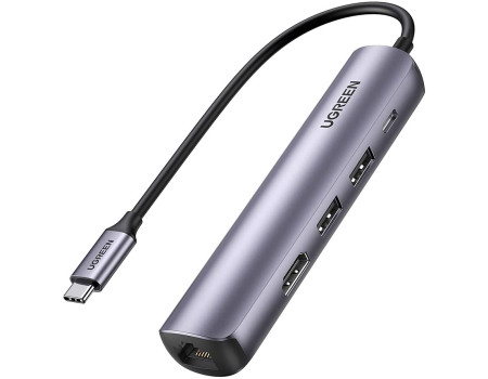 USB-C міні хаб Ugreen 5-в-1 USB 3.0 HDMI 4k 60hz 1 Гбіт PD 100W Thunderbolt 5/4/3 (UG-10919)