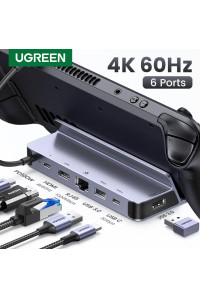Хаб для Steam Deck Asus ROG Ally MacBook Ugreen 6 в 1 USB-C 4k 60hz (UG-15388)