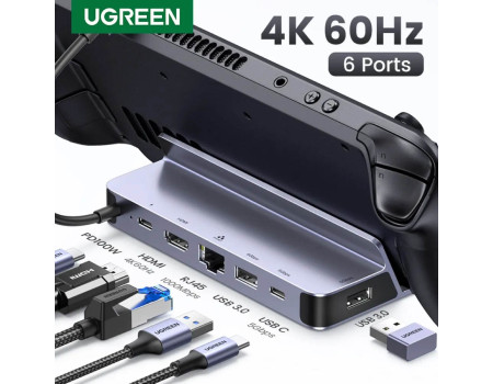 Хаб для Steam Deck Asus ROG Ally MacBook Ugreen 6 в 1 USB-C 4k 60hz (UG-15388)