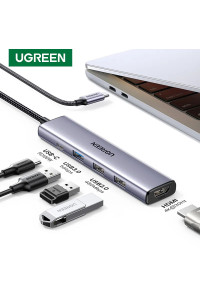 USB хаб для ноутбука Ugreen Ultra Slim 5-в-1 4K USB-C 100W PD 3.0 (UG-15495)