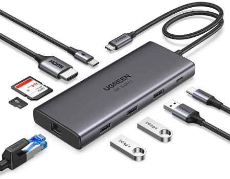 USB Хаб Type-C 9 в 1 USB 3.2 10 Гбит/с 4K 60Hz HDMI 100W PD Ugreen для MacBook (UG-15532)