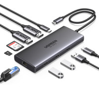 USB хаб для 2 моніторів 10-в-1 2 HDMI 8k 30hz 4k 60hz PD100W Ugreen (UG-15534)